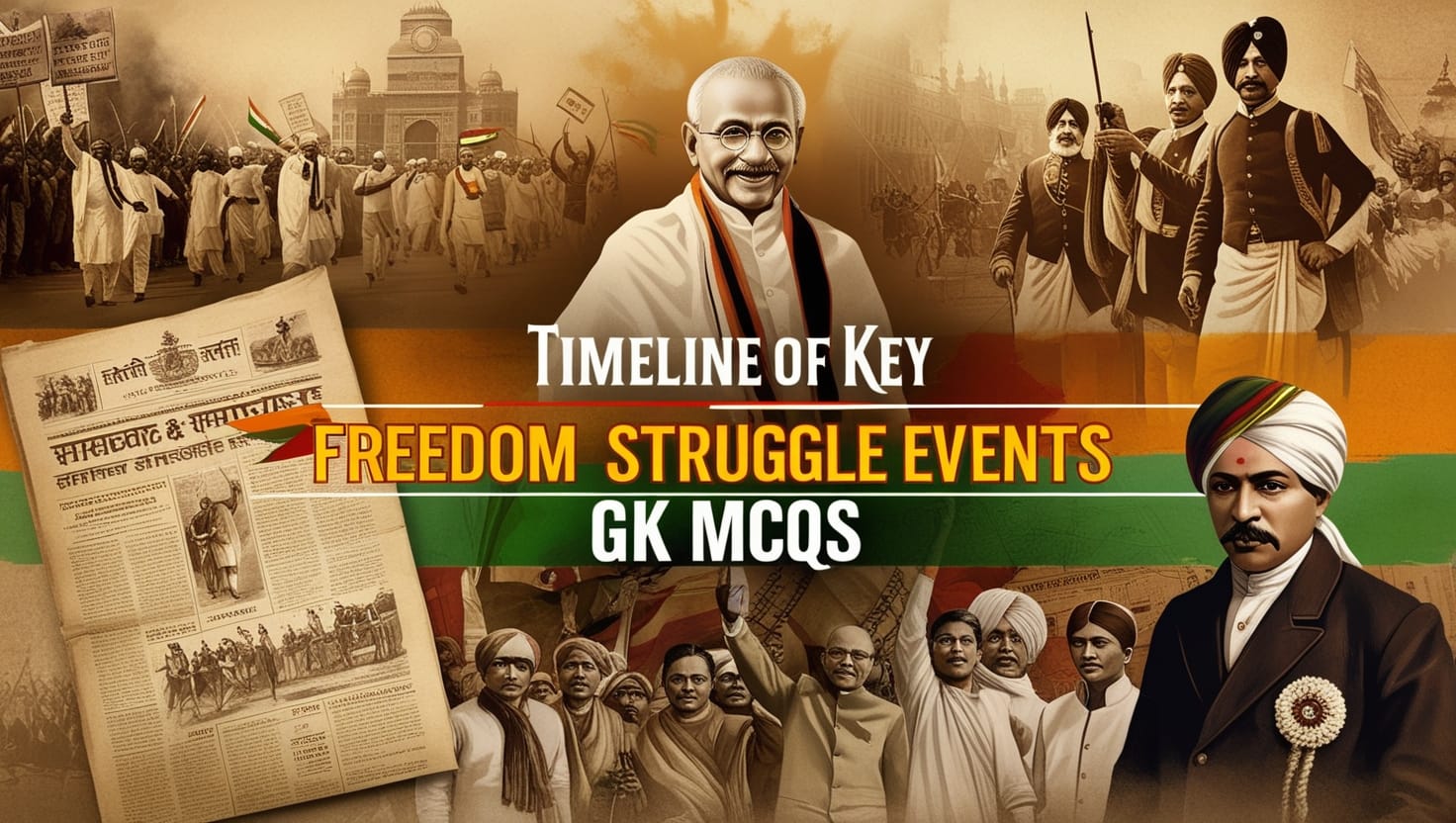 Timeline of Key Freedom Struggle Events [1905-1947] GK MCQs With Answer & Explanation in English